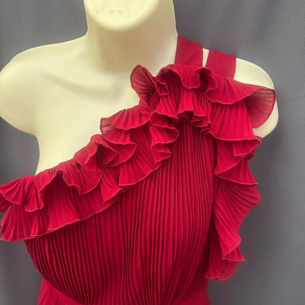 Dress The Population Vida One-Shoulder PleatedChiffon Gown,garnet,szS(4),new$349 - Picture 7 of 11